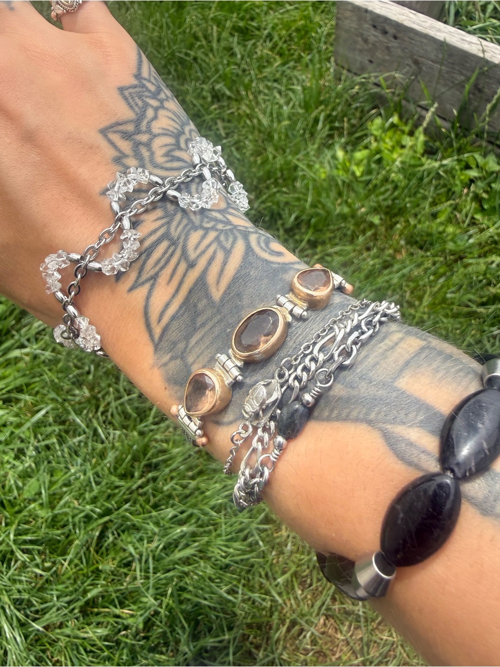 Herkimer Icy Helix Wave Bracelet Sterling & Stainless - Picture 5 of 5